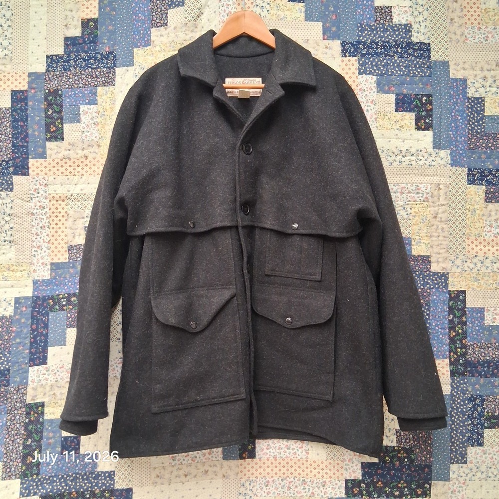 CC Filson Mackinaw Cruiser Wool Jacket Mens 44 Charcoal USA Hunting Coat 83XL